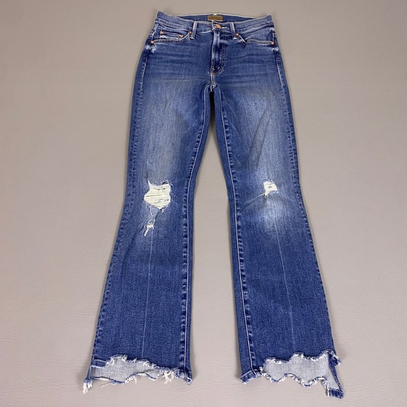MOTHER Denim - Mother The Insider Crop Step Chew Jeans Size 24 Blue Dancing On Coals Distressed